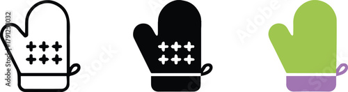 ovenmitt trio kitchen glove icons solid outline flat vector set png