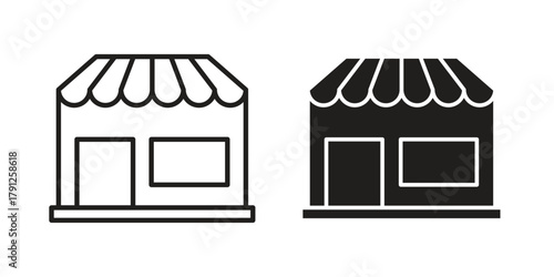 Shop icons in outline, flat style. Vector EPS