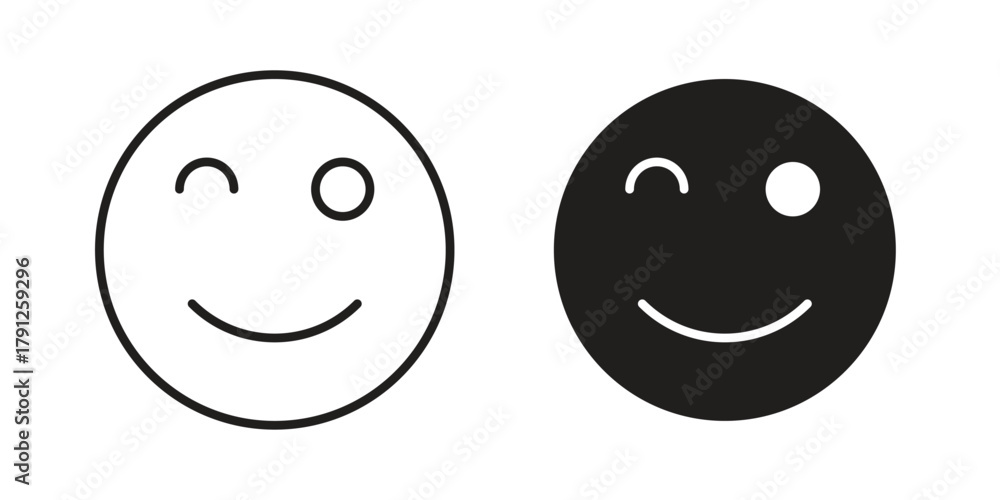 Fototapeta premium Smile wink icons in outline, flat style. Vector EPS