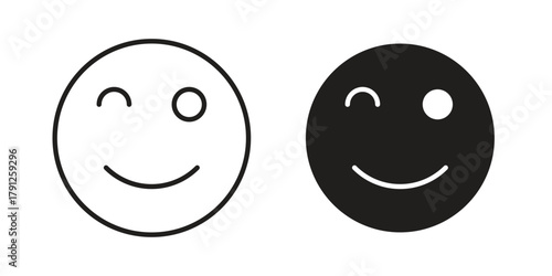 Smile wink icons in outline, flat style. Vector EPS