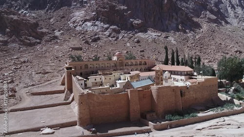 Panorama view of Saint Catherine Monastery, officially Sacred monastery of God-Trodden Mount Sinai in Egypt