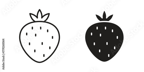 Strawberry icons in outline, flat style. Vector EPS