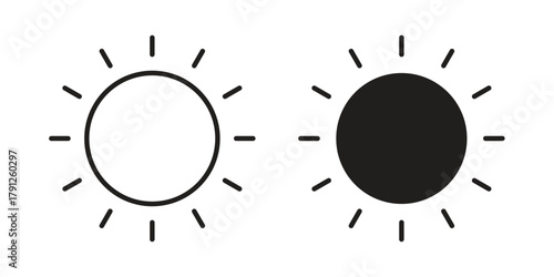 Sun icons in outline, flat style. Vector EPS