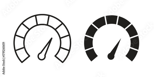 Tachometer icons in outline, flat style. Vector EPS