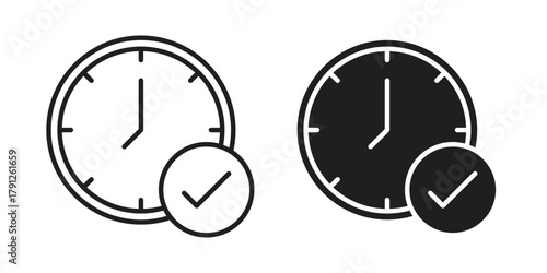 Time check icons in outline, flat style. Vector EPS