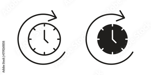Time forward icons in outline, flat style. Vector EPS