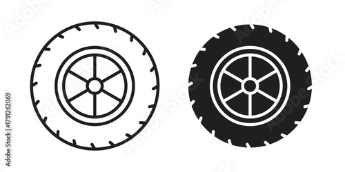 Tire icons in outline, flat style. Vector EPS