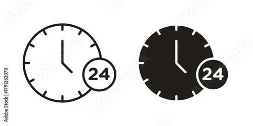 Time twenty four icons in outline, flat style. Vector EPS