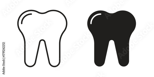 Tooth icons in outline, flat style. Vector EPS