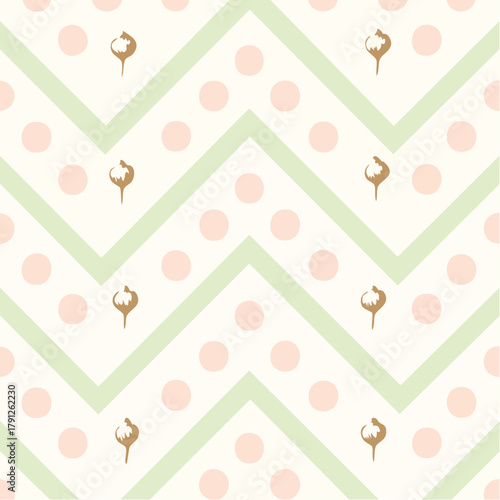 chevron bloom cadence: mint zigzag, blush polka, warm botanical accents