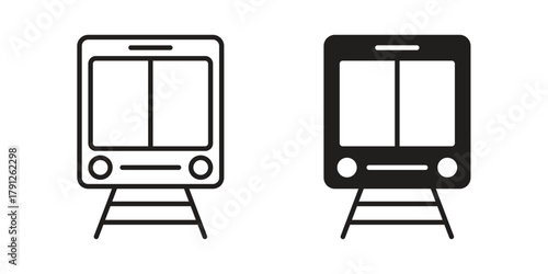 Train icons in outline, flat style. Vector EPS