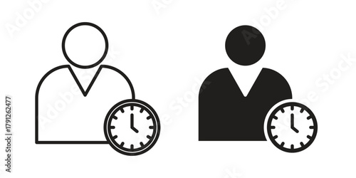 User time icons in outline, flat style. Vector EPS