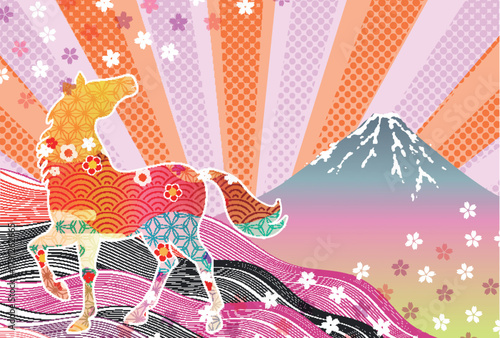 午　年賀状　干支　背景