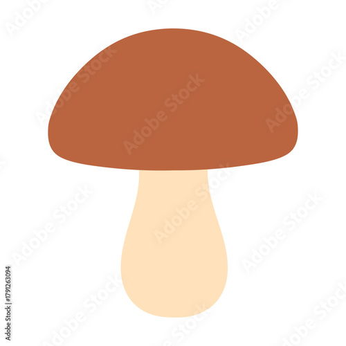 Simple mushroom illustration representing autumn nature and forest harvest. For seasonal design, nature, kids projects and cozy fall composition. Flat vector. Hand drawn. Isolated background.