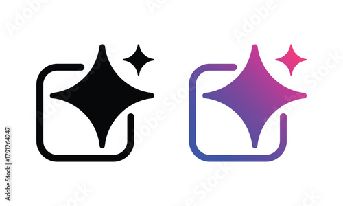 AI Enhancement Icons – Monochrome and Gradient Sparkle Symbols