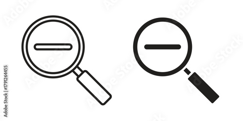 Zoom out icons in outline, flat style. Vector EPS
