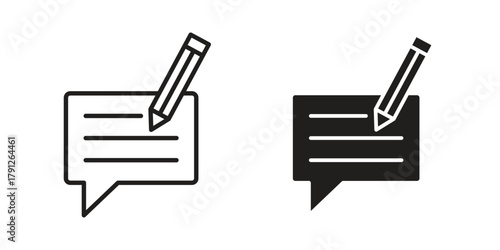 Write comment icons in outline, flat style. Vector EPS