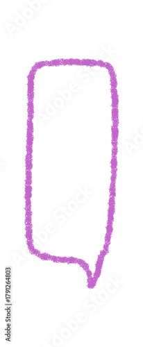 Hand drawn speech box in crayon sketch style with fluid contour. Rectangle balloon icon for chat or comment. Message textbox with round edges gives a playful look.