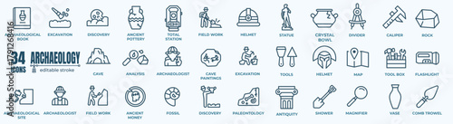 Ancient Artifacts and Archaeology Line Icons - Editable Vector Pack