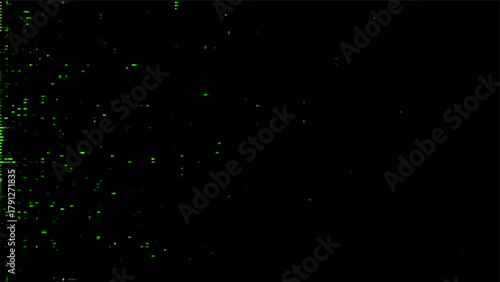 Abstract green glitch background vector. Digital data stream with distorted pixel effect for cyber error or technology concept.