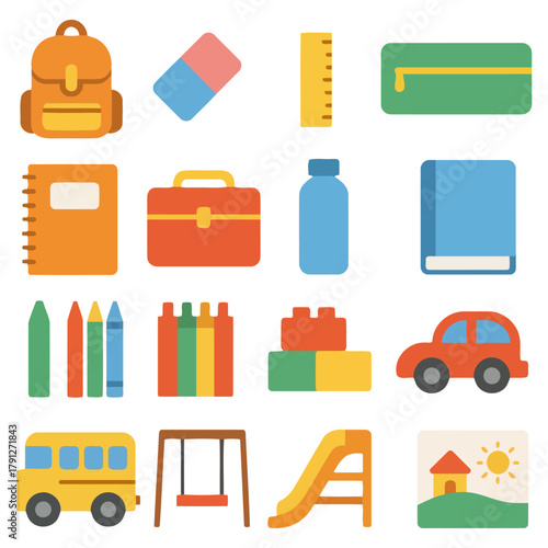 Colorful Education Tools: A vibrant collection of essential school supplies, playfully arranged to symbolize the world of learning and creativity.