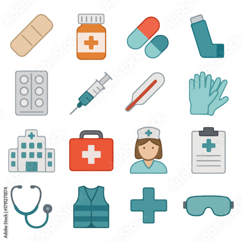 Medical Essentials: A visual compilation of essential medical tools, instruments, and medications, illustrating healthcare practices and treatments.