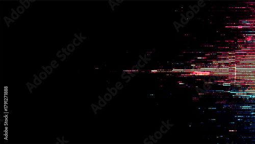 Abstract colorful glitch background with digital pixel noise. Data error concept for modern technology, science, and futuristic design.