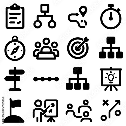 Planning Icons: An array of stylized icons symbolizes the essence of planning and strategic organization.