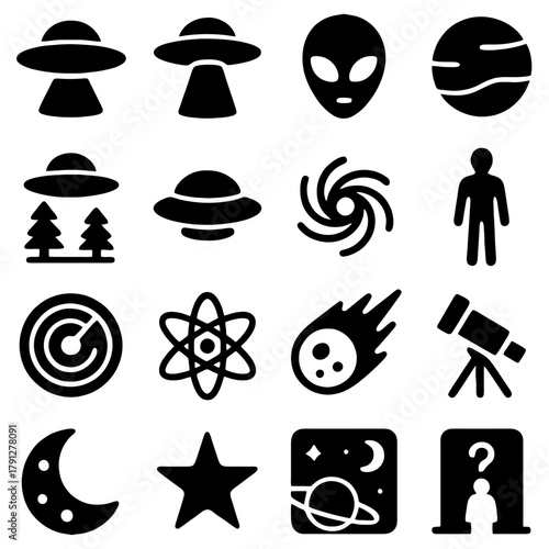 Celestial Icons: Set of symbolic icons representing the cosmos, inviting contemplation of the unknown.