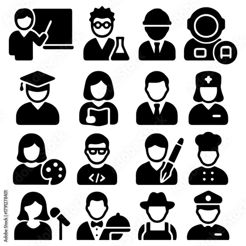 Icons of Careers: A collection of various career icons, each representing different professions, conveying diversity and inclusivity in the world of work.