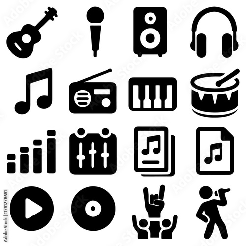 Musical Harmony: A collection of musical instruments and symbols come together, each representing a distinct facet of sound, from the gentle strum of a guitar to the bold crash of a drum.