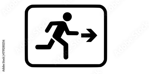 Emergency Exit Sign – Running Man to Door with Arrow, Fire Evacuation Safety Symbol
