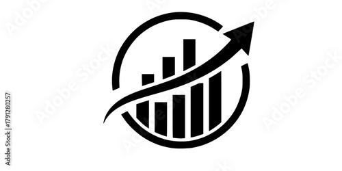 Circular analytics emblem with dynamic arrow and rising segments symbolizing economic vision and digital progress