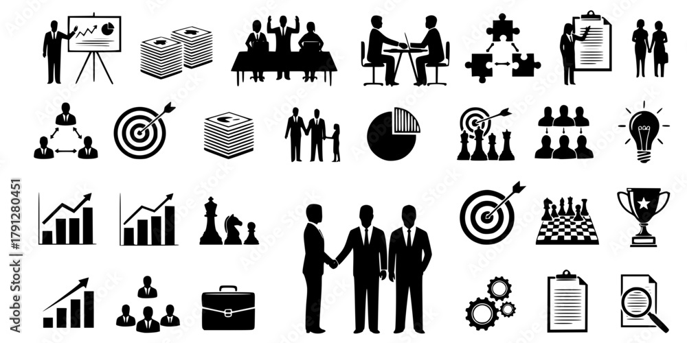 Fototapeta premium Corporate management silhouettes icon bundle set