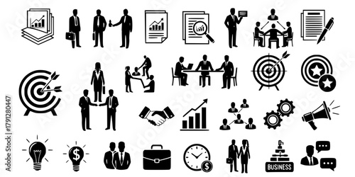 Corporate management silhouettes icon bundle set