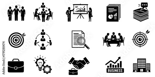 Corporate management silhouettes icon bundle set
