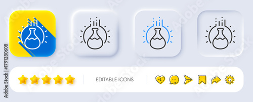 Chemistry experiment line icon. Neumorphic, Flat shadow, 3d buttons. Laboratory flask sign. Analysis symbol. Line chemistry experiment icon. Social media icons. Vector