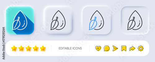 Mint water drop line icon. Neumorphic, Flat shadow, 3d buttons. Clean aqua leaf sign. Liquid symbol. Line water drop icon. Social media icons. Vector