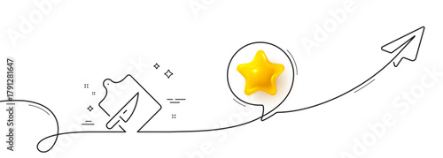 Cutting board line icon. Continuous line with share plane. Cutlery sign. Cooking knife symbol. 3d star in speech bubble. Cutting board single line ribbon. Loop curve pattern. Vector