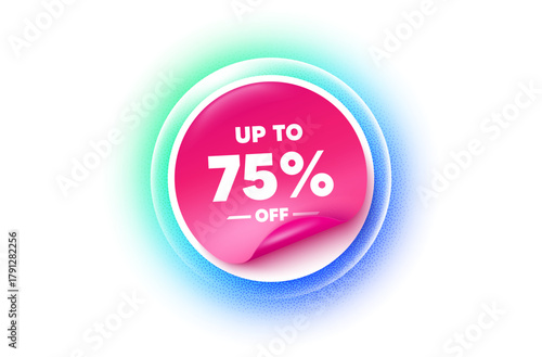 Discount tag sticker blue gradient. Paper offer price tag. Up to 75 percent off sale. Discount offer price sign. Special offer symbol. Save 75 percentages. Sticker label. Grain dots effect. Vector