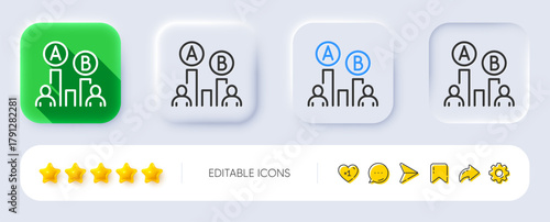 Ab testing line icon. Neumorphic, Flat shadow, 3d buttons. Ui test chart sign. Line ab testing icon. Social media icons. Vector