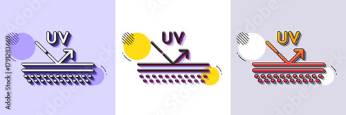 Uv protection cream line icon. Halftone dotted pattern. Gradient icon with grain shadow. Skin care sign. Cosmetic lotion symbol. Line uv protection icon. Various designs. Vector