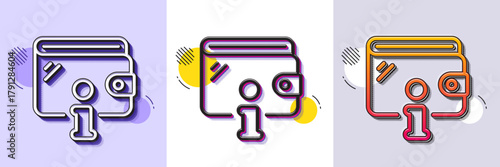 Wallet line icon. Halftone dotted pattern. Gradient icon with grain shadow. Money purse with Info sign. Cash budget symbol. Line wallet icon. Various designs. Vector