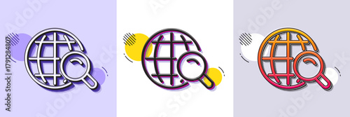 Global Search line icon. Halftone dotted pattern. Gradient icon with grain shadow. World or Globe sign. Website search engine symbol. Line internet Search icon. Various designs. Vector