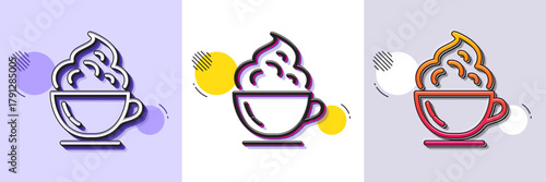 Coffee cup line icon. Halftone dotted pattern. Gradient icon with grain shadow. Hot cappuccino with cream sign. Tea drink mug symbol. Line coffee cup icon. Various designs. Vector