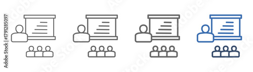 
outline icon sheet training program with design of trainer giving lesson to his student