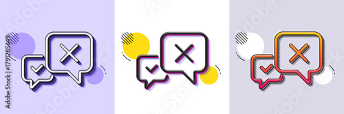 Reject message line icon. Halftone dotted pattern. Gradient icon with grain shadow. Decline or remove chat sign. Line reject icon. Various designs. Vector
