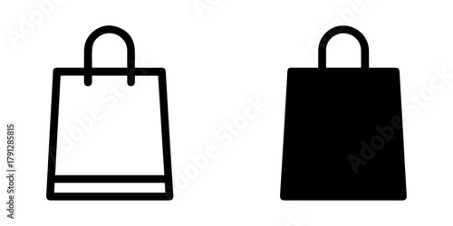 Two shopping bags one outlined white and the other solid black on a white background