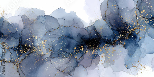 Photos Abstract watercolor painting with soft blue and grey washes evoking floral or cl