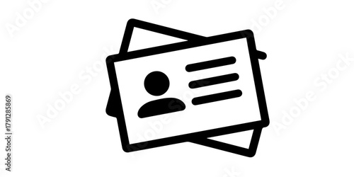 Simple outline icon of stacked identity cards with person silhouette and text lines